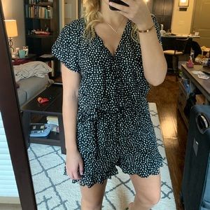 LOFT short sleeve polka dot black romper